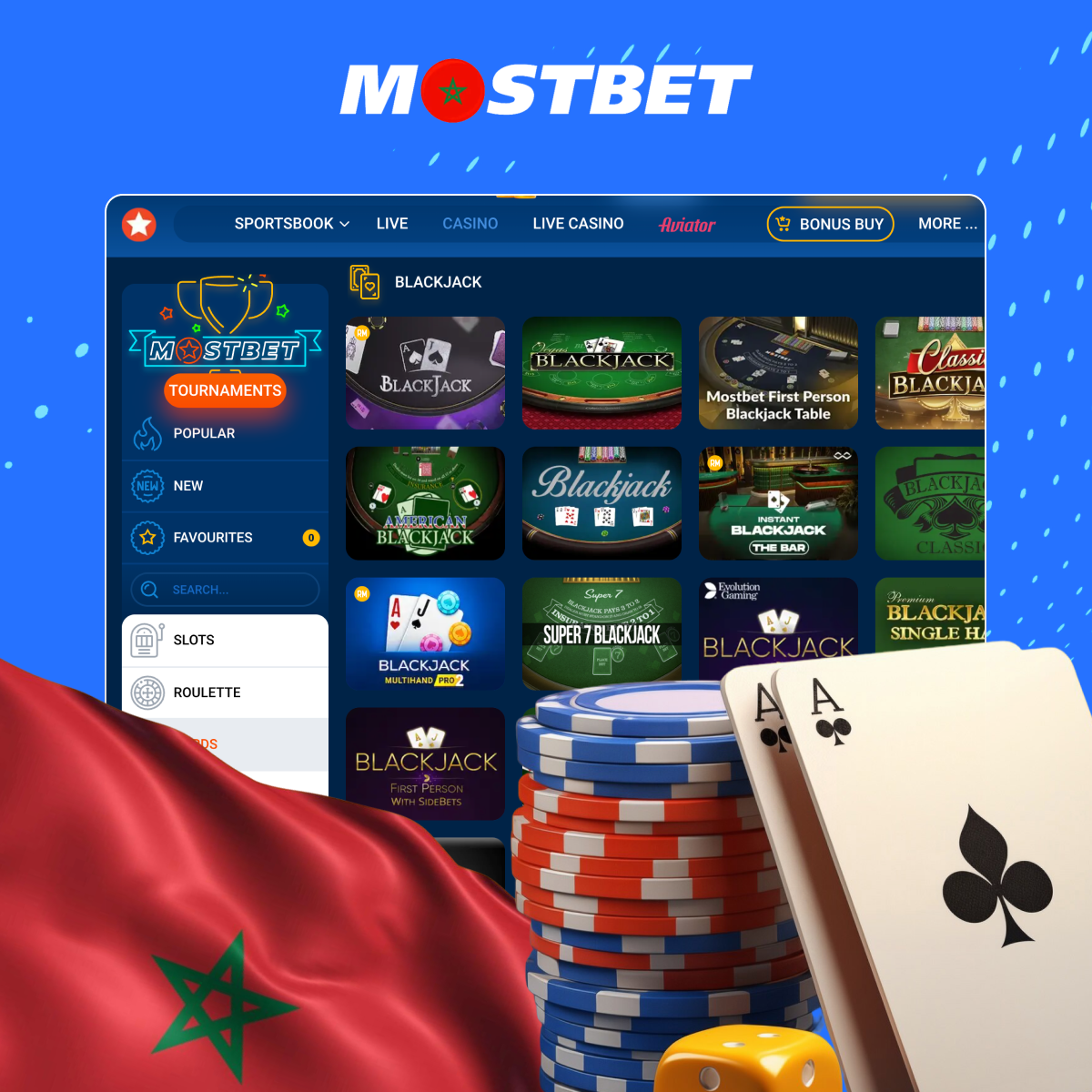 لعبة البلاك جاك - ألعاب الورق في Mostbet المغرب