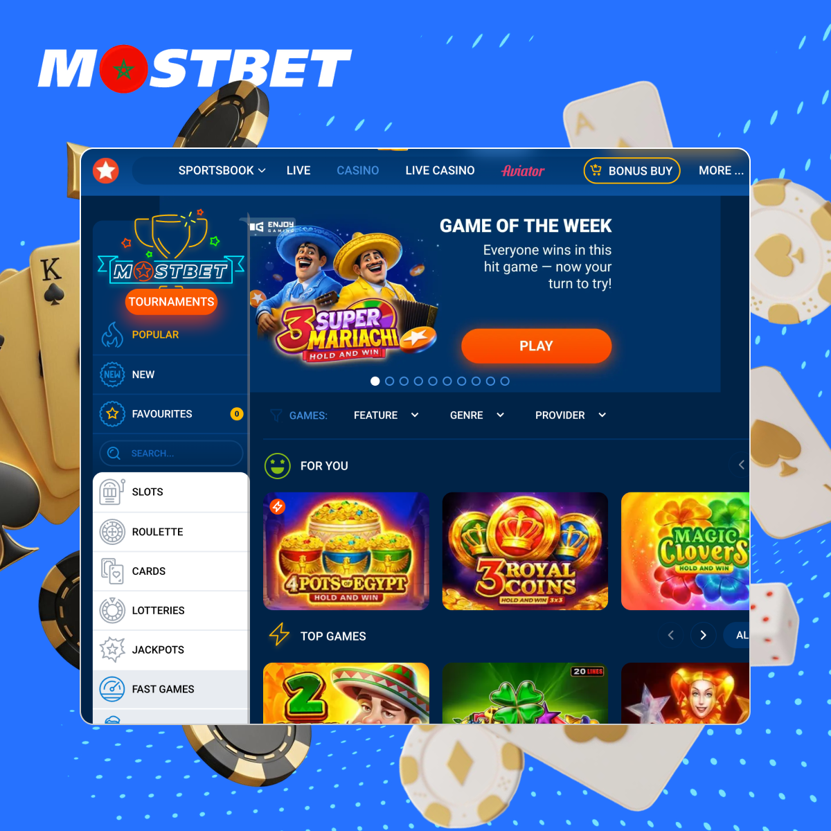 مجموعة ألعاب الكازينو في Mostbet المغرب
