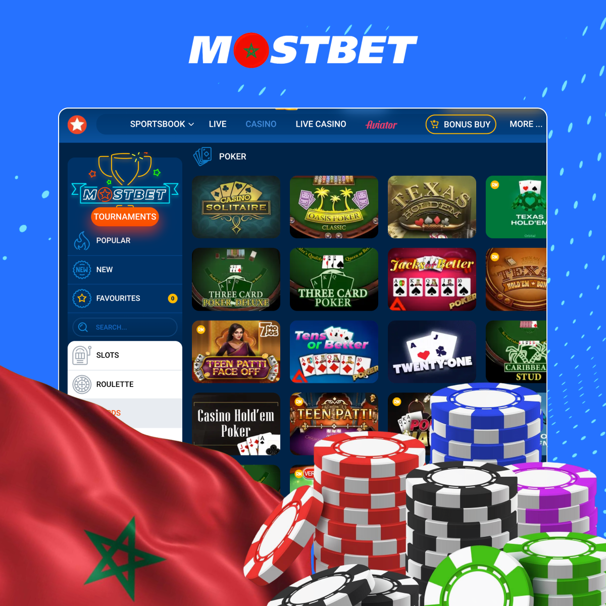 البوكر - ألعاب الورق في Mostbet المغرب