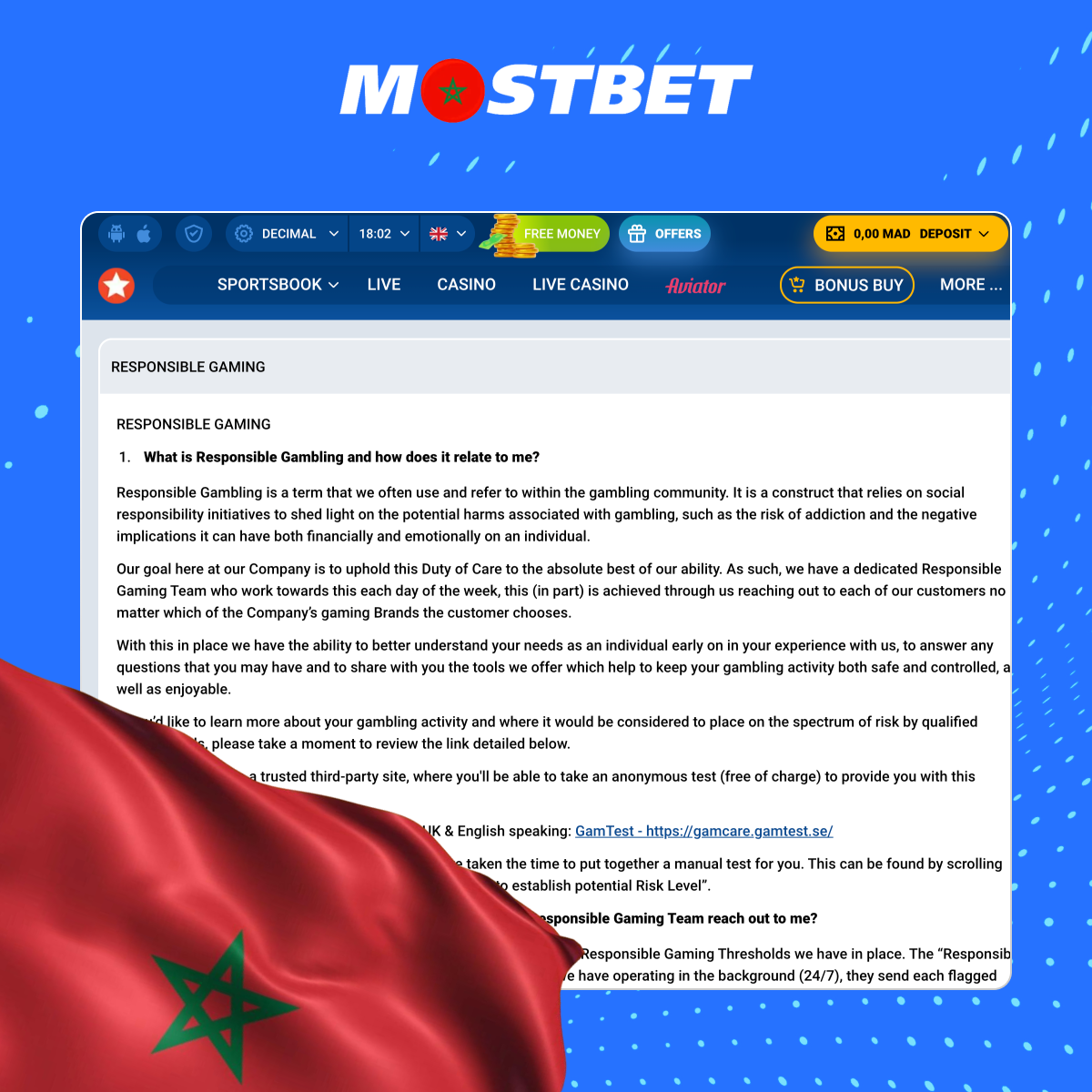 خدمة المقامرة المسؤولة في Mostbet المغرب