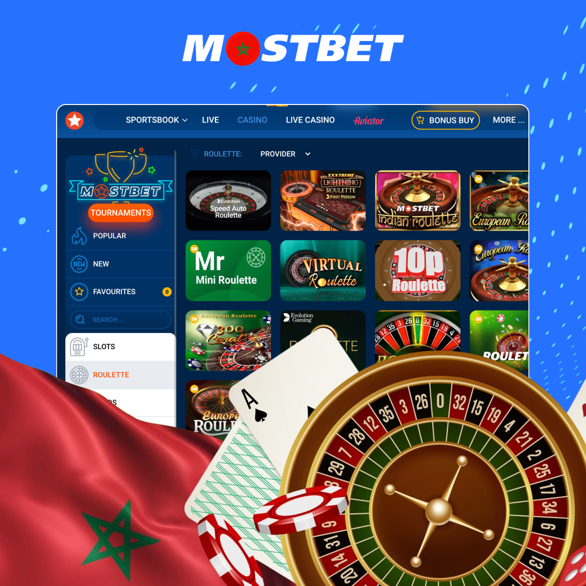 الروليت - ألعاب الورق في Mostbet المغرب