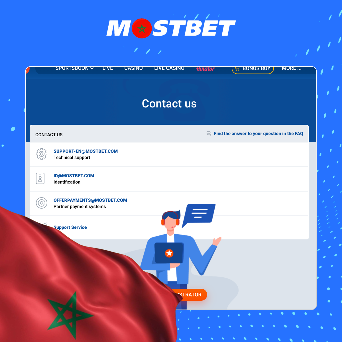 خدمة دعم العملاء متوفرة على مدار الساعة طوال أيام الأسبوع في Mostbet المغرب