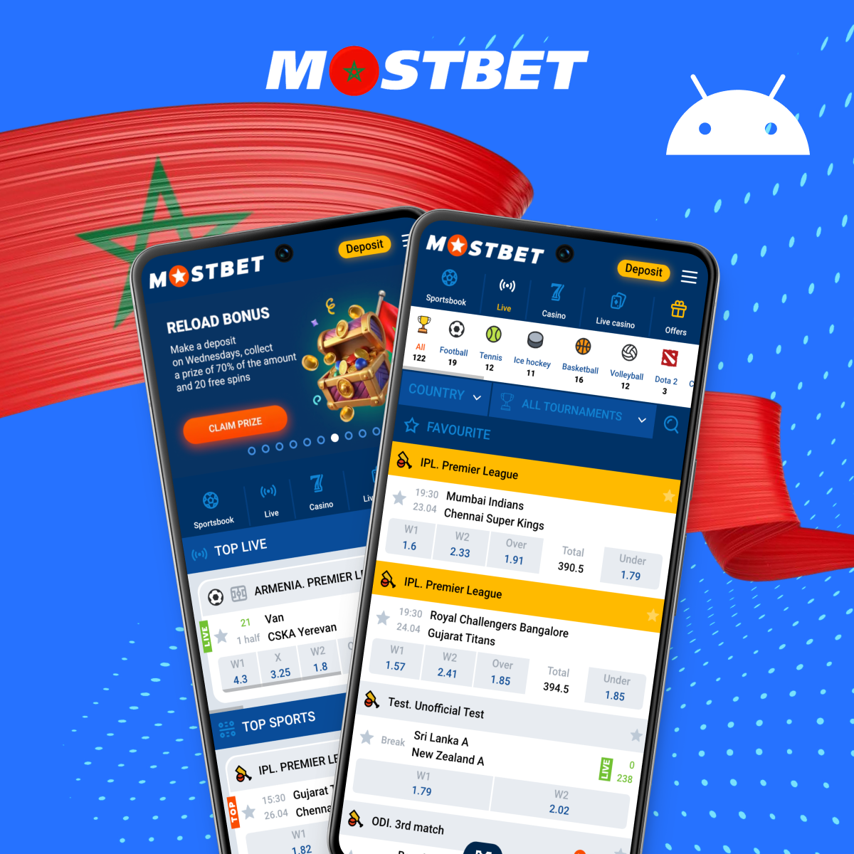 تطبيق Mostbet لنظام Android متاح لجميع الهواتف الذكية والأجهزة اللوحية في المغرب